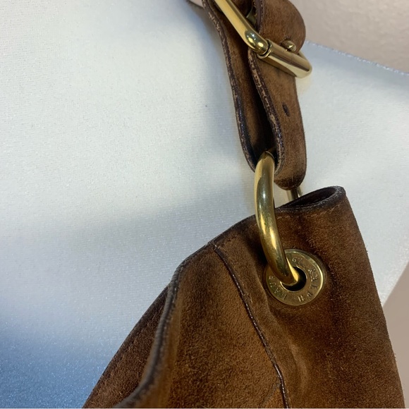 Ralph Lauren Suede Slouchy Hobo Shoulder Bag Logo Gold Plated Accent - Picture 4 of 14